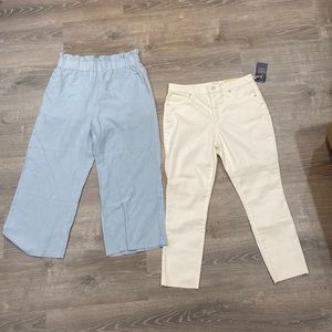 1 pair of white jeans and 1 light blue wide leg pants together (25.00)
